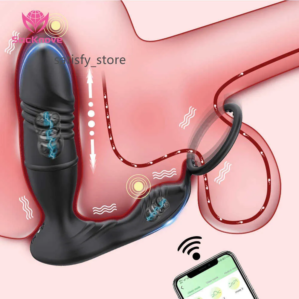 SacKnove BEST Anal Male Electric Remote Control App Stimulator Telescopic Thrusting Vibrator Prostate Massager Sex Toy For Men