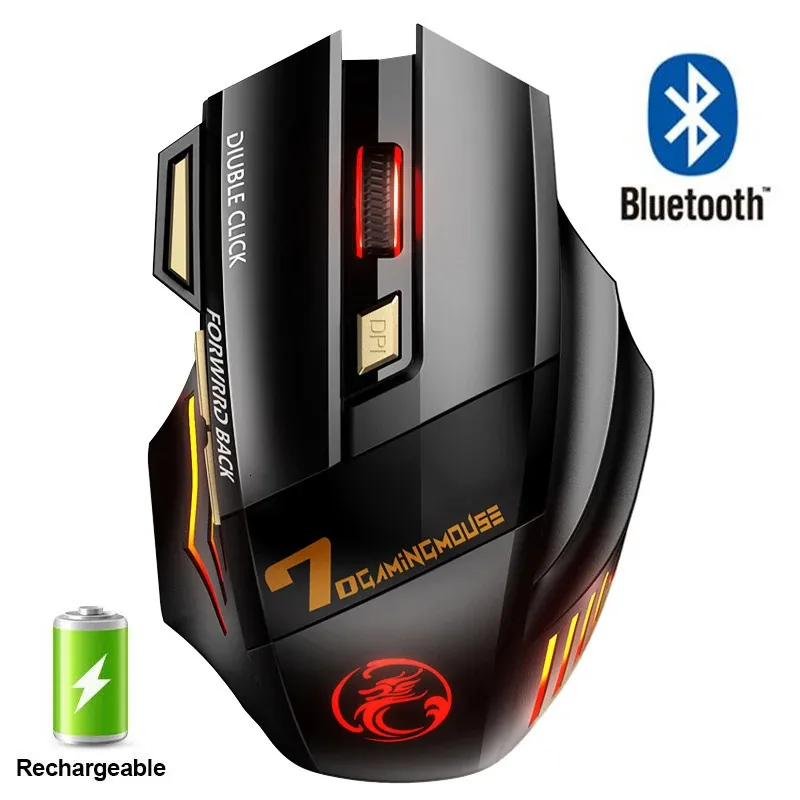 Ładowne bezprzewodowe myszy Bluetooth Gaming Computer Ergonomic Musy z podświetleniem RGB ciche myszy na laptop PC 240419