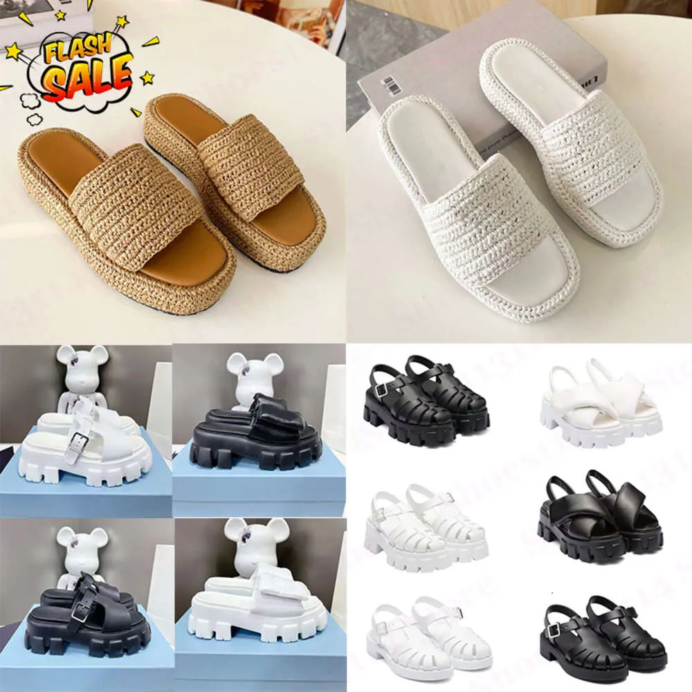 Designe Weave Platform Sliders Sandalias de lujo de lujo Crochet Toba Tobas de cuero acolchado Monolito de espuma romana Zapatos de goma de verano Sándalo de playa de verano