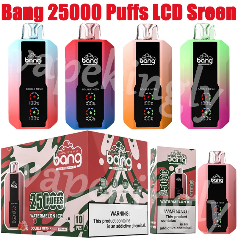 BANG 25000 BUFS Digital Vape VAPE USTIMARE E Sigarette Schermo LCD 0% 2% 3% 5% 30 ml POD POD Premio a doppia mesh 650MAH Batteria ricaricabile 12 sapori Penna penna 25k 15k 12k 9k