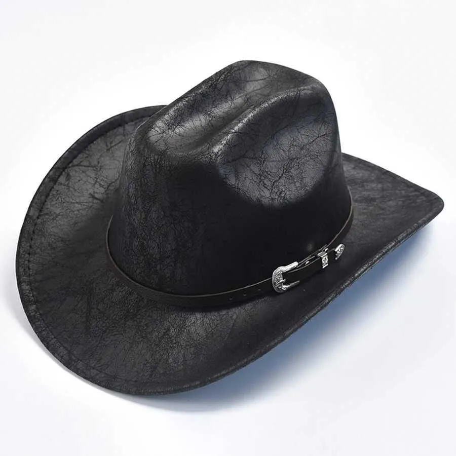 Szerokie brzegowe czapki wiadra faux skórzana czapka kowbojska dla mężczyzn vintage dżentelmen panama cowgirl hat sombrero hombre y240425