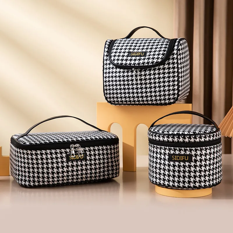 Houndstooth Cosmetic Bag kann Hung Toilneagebeutel Unterwäsche Socken Aufbewahrungstasche tragbare Handtasche dreiteiliges Set