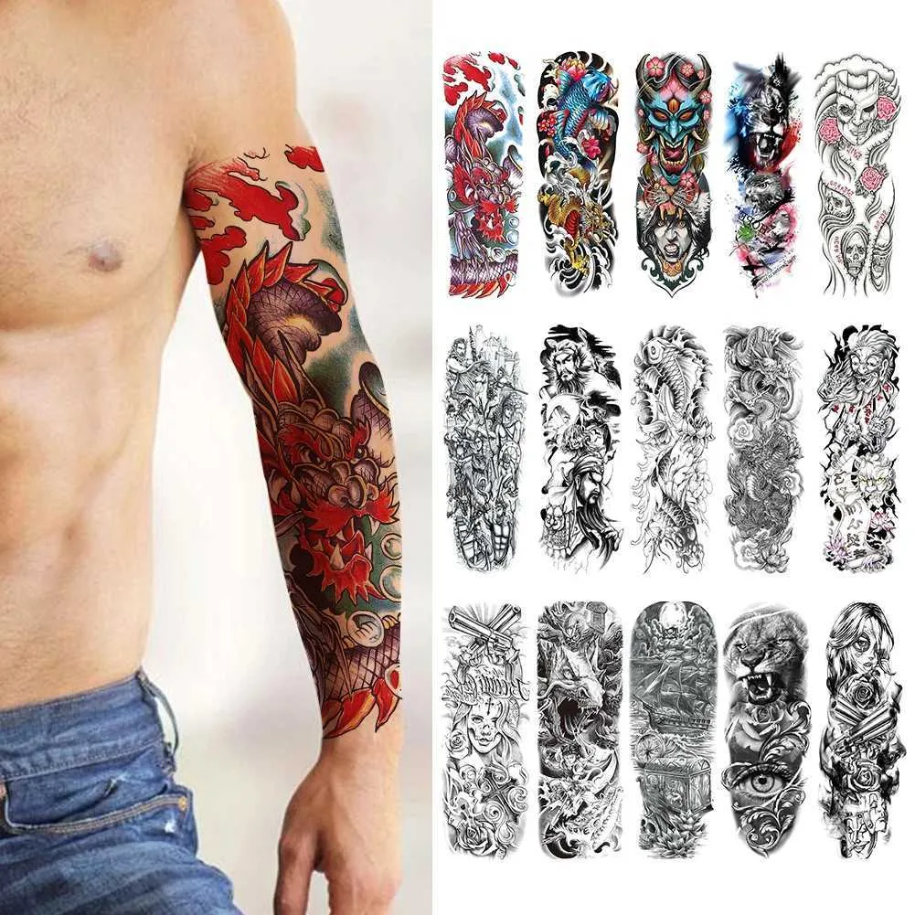 Tattoo Transfer Full Arm Large Skull Old School Tatoo Stickers Waterproof Temporary Tattoo Sticker Large Arm Sleeve Tattoo Flash Fake Tattoos 240426