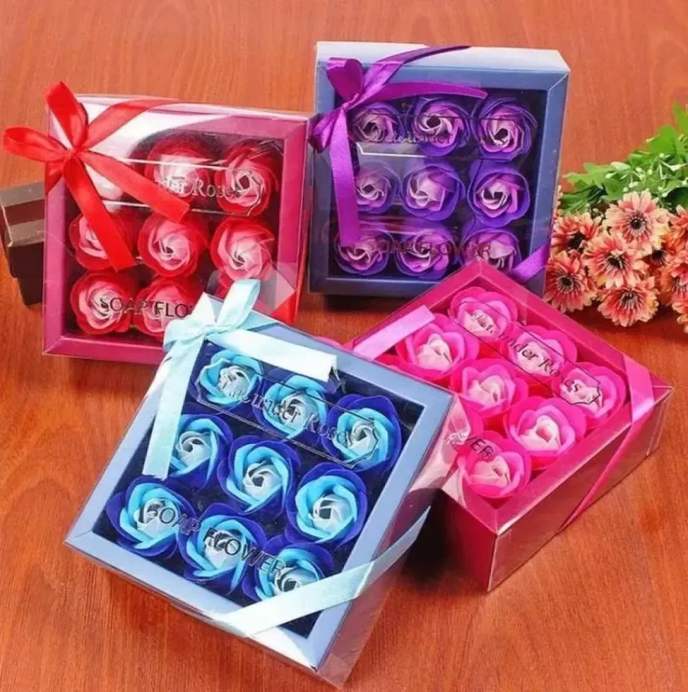 Valentine Day Gifts 9 Pcs Soap Flower Rose Box Wedding Birthday Day Artificial Soap Rose Gift Valentines Day Decoration FY3508 sxj5806105