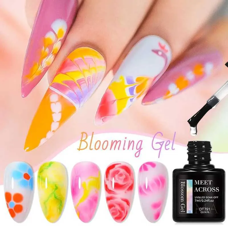 Nail Polish MEET ACROSS Blossoming Gel Nail Polish Watercolor Smook Effect Nail Art Transparent Soak Off UV Gel Nail Art Painting Varnish Y240425