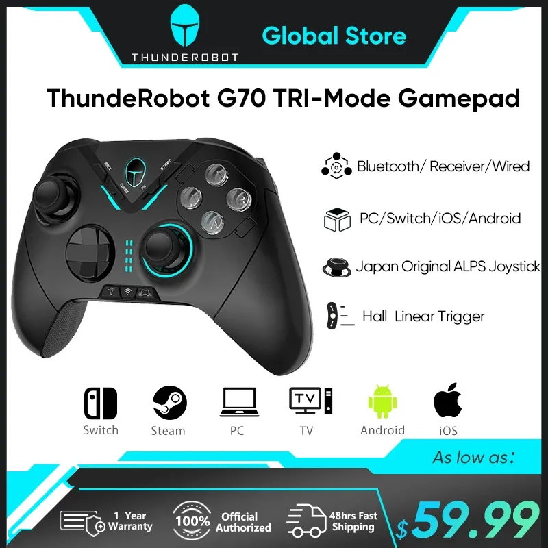 Players Thunderobot G70 Professional Gamepad Buletooth Wireless Wired Vibration Joystick Controller pour Switch Windows PC Steam TV