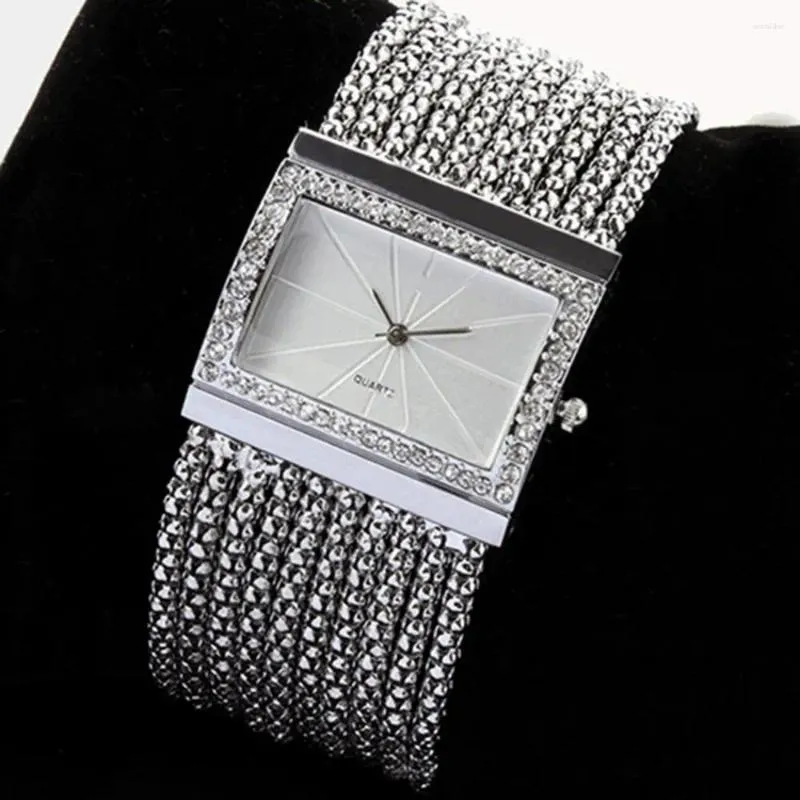 Polshorloges Fashion Quartz Dames Silver Tone Band Rhinestone Bangle Bracelet Watch Polshorwatch Ladies Watches