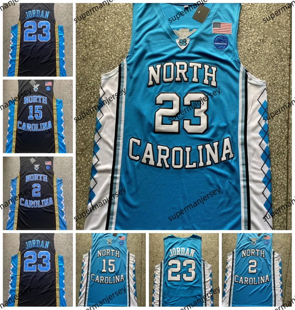 최고 품질의 남성 NCAA North Carolina Tar Heels 23 Michael Jersey UNC College Basketball Jersys Black White Blue Shire Size S-4XL