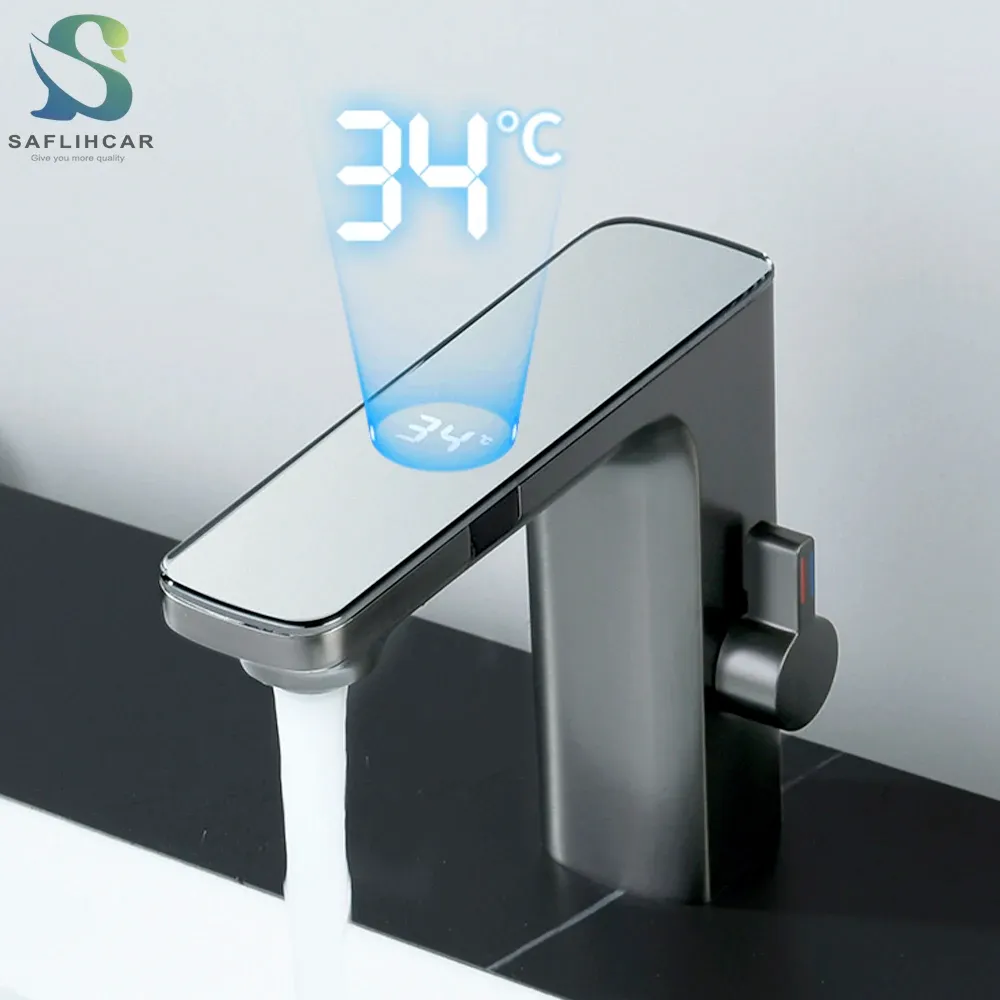 Fährt neue graue Smart Daul Sensor Badezimmer Basin Wasserhahn heißer kaltes Wassermixer Deck Mount Badezimmer Wasserhahn Wasserhahn