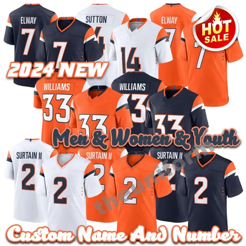 2024 Custom 2 Patrick Surtain II 7 John Elway 14 Courtland Sutton 33 Javonte Williams Men Men Jersey Size S-6xl