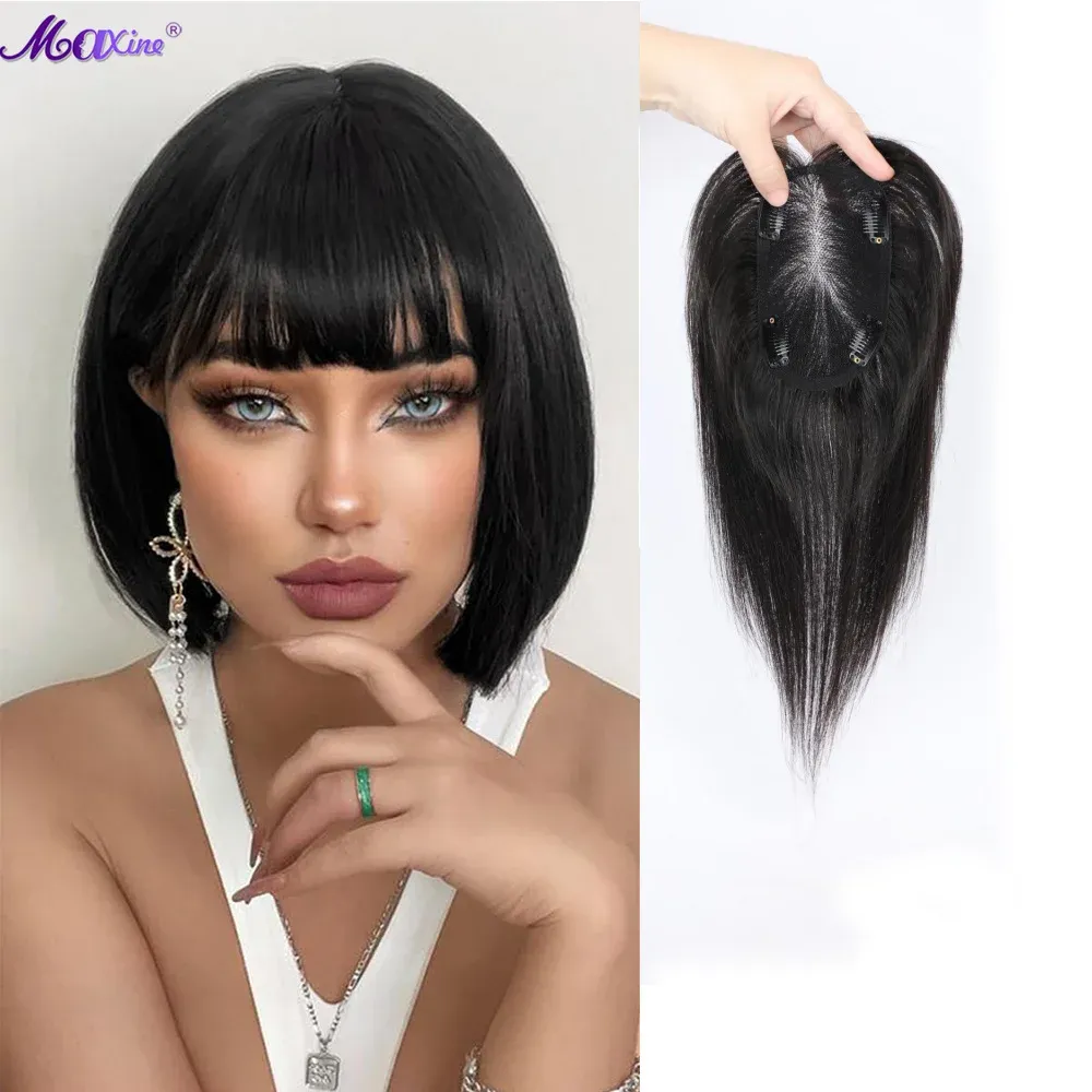 Toppery 9 "*14" do włosów dla kobiet 100% Remy Human Hair Clipin Topper Fryzury Szwajcarskie Podstawa Pełna rękodzieła przedłużanie włosów