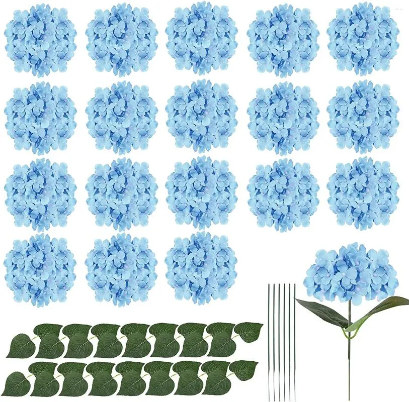 Fleurs décoratives 20 Pack Hortengea Artificial Hortensia Silk Flowers avec de la tige et de fausses feuilles pour la décoration de mariage à la maison (bleu)