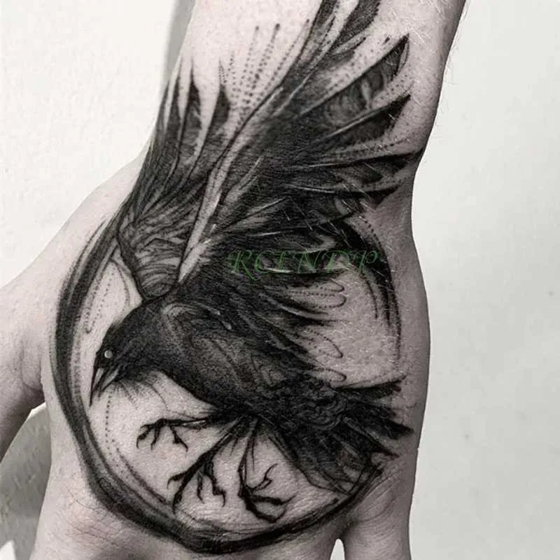 Tattoo Transfer Waterproof Temporary Tattoo Sticker Eagle Crow Gothic Eye Fake Tatto Flash Tatoo Hand Back Arm Art Tattoos For Boy Women Men 240426