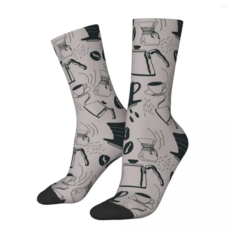 Men's Socks Coffee Collage Barista Brewing (Lilac Grey) Harajuku High Quality Stockings All Season Long For Unisex Gifts