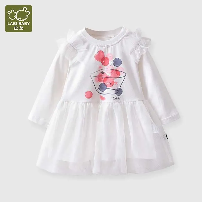 Robes de fille printemps / été robe mignonne de 1 à 2 ans robe de dentelle fille à manches longues bouton ouvert pour enfants décontractés