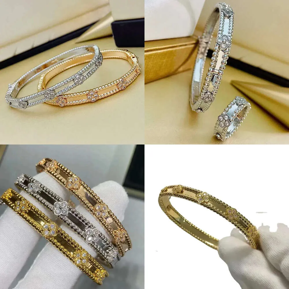 Bangle Designer Brand Bracelets for Women Gold Plated Full Crystal Four Leaf Perlee Sweet Clover Flower Cuff Valentine Party Gift Jewelryq2 Original Quality