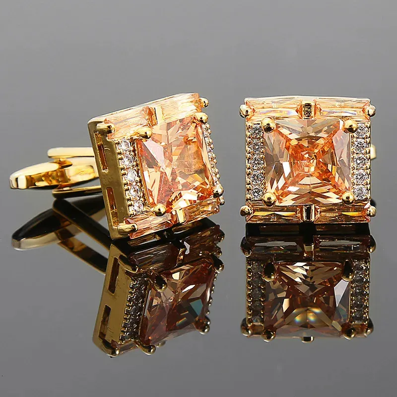Luxury Brand Diamond Cufflinks For Mens Shirts Jewelry Novelty Button French Style Gold Crystal Cuff Links 240412