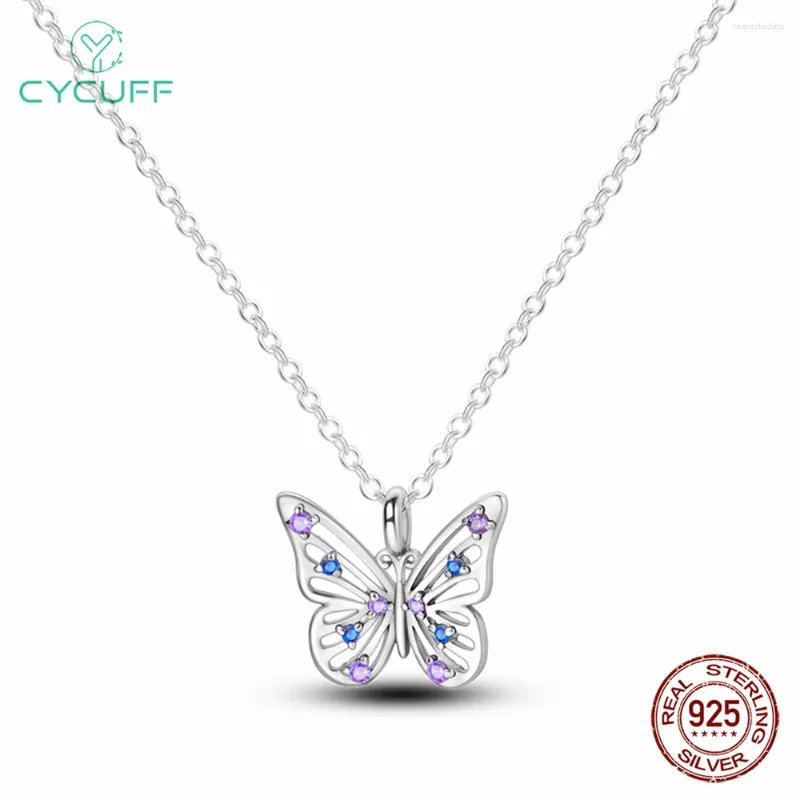 Pendenti cycuff blu viola openwork farfalla collana a ciondolo per donne 925 regalo per feste di gioielleria in argento sterling