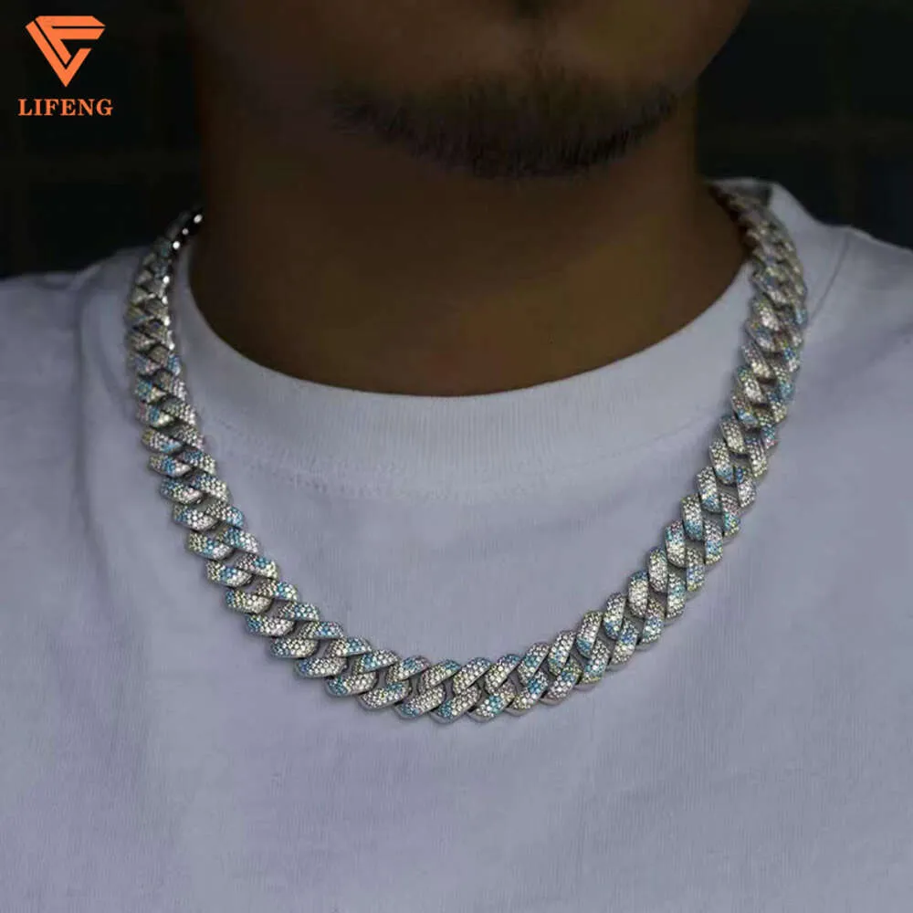 Anpassad mousserande lyxig hiphop smycken färgad halsband 925 skiva isad ut moissanit kubansk kedjelänk
