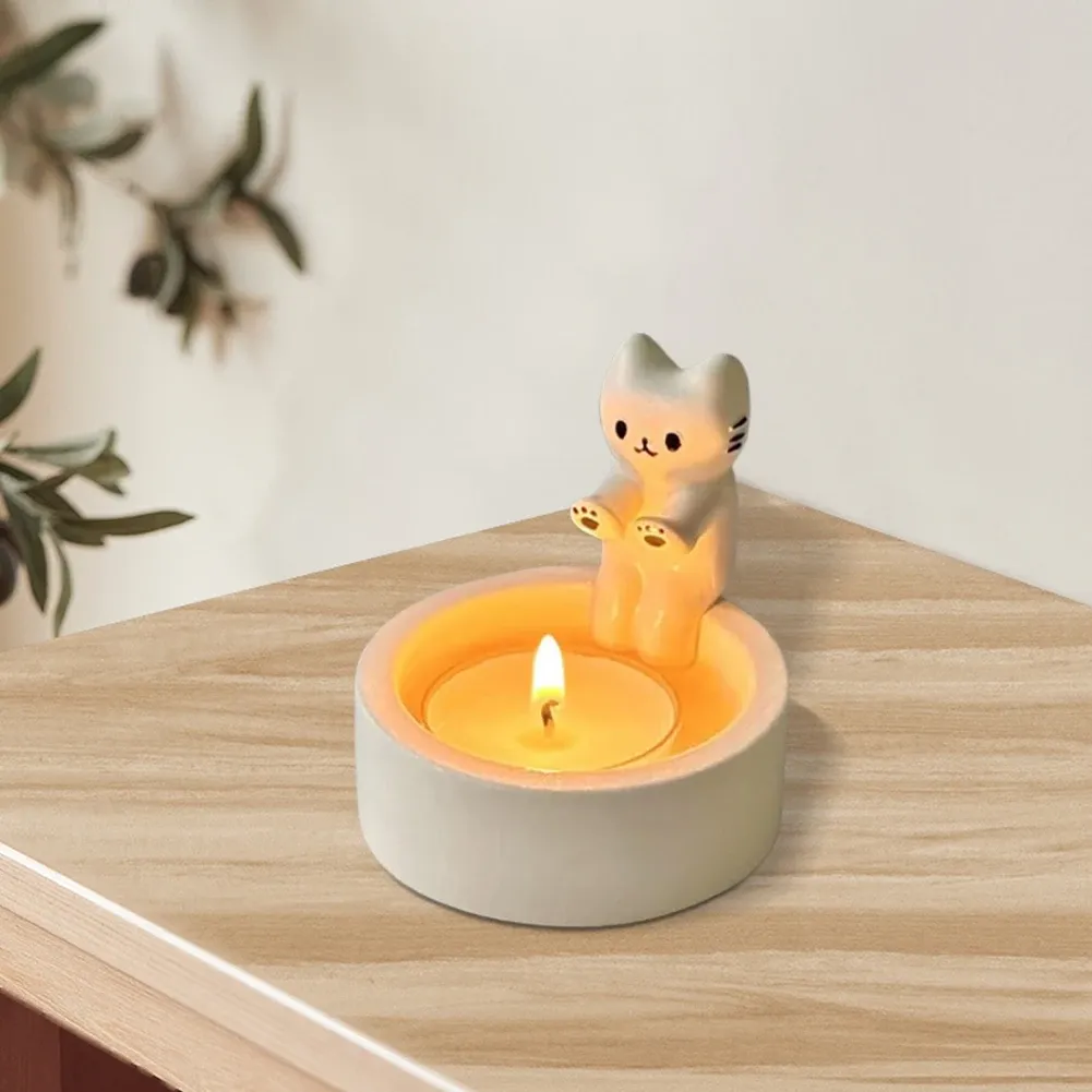Halter niedlicher Duftkerzenhalter Harz Kätzchen Aromatherapie Kerzenkreative Kätzchen Erwärmung PAWS Candlestick Geschenk für Katzenliebhaber