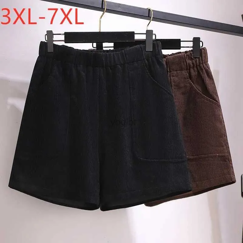 Kvinnors shorts Nya 2021 Autumn Winter Plus Womens Size Shorts Stor Casual Black Wide Ben Corduroy Cotton Thick Shorts 3XL 4XL 5XL 6XL 7XLL2404