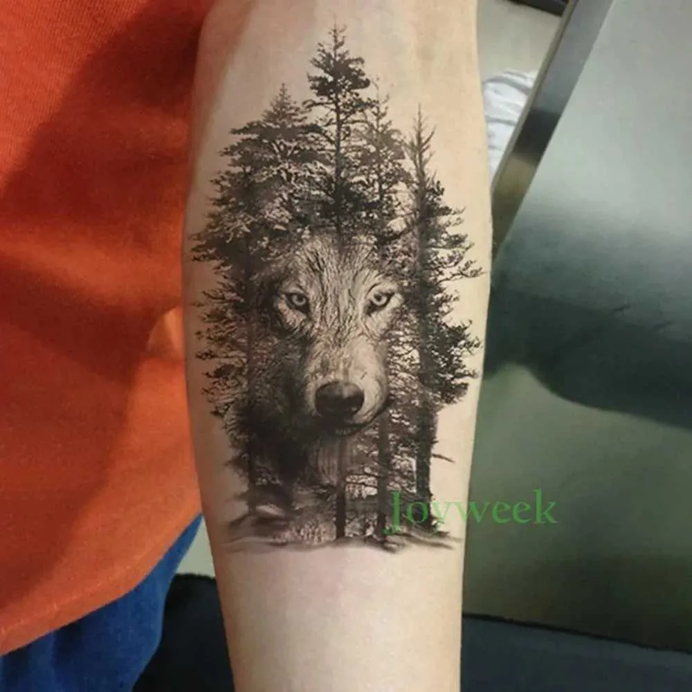 Tattoo Transfer Waterproof Temporary Tattoo Sticker crow wolf forest tatto stickers flash tatoo fake tattoos for women men 7 240426