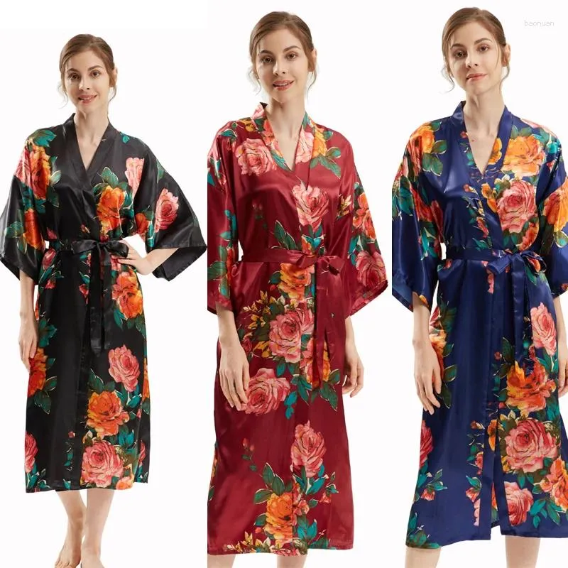 Ropa étnica mujer túnica de boda kimono camiseta exquisita flor estampada satén suave suelta revista elegante elegante ropa de dormir japonesa japonesa