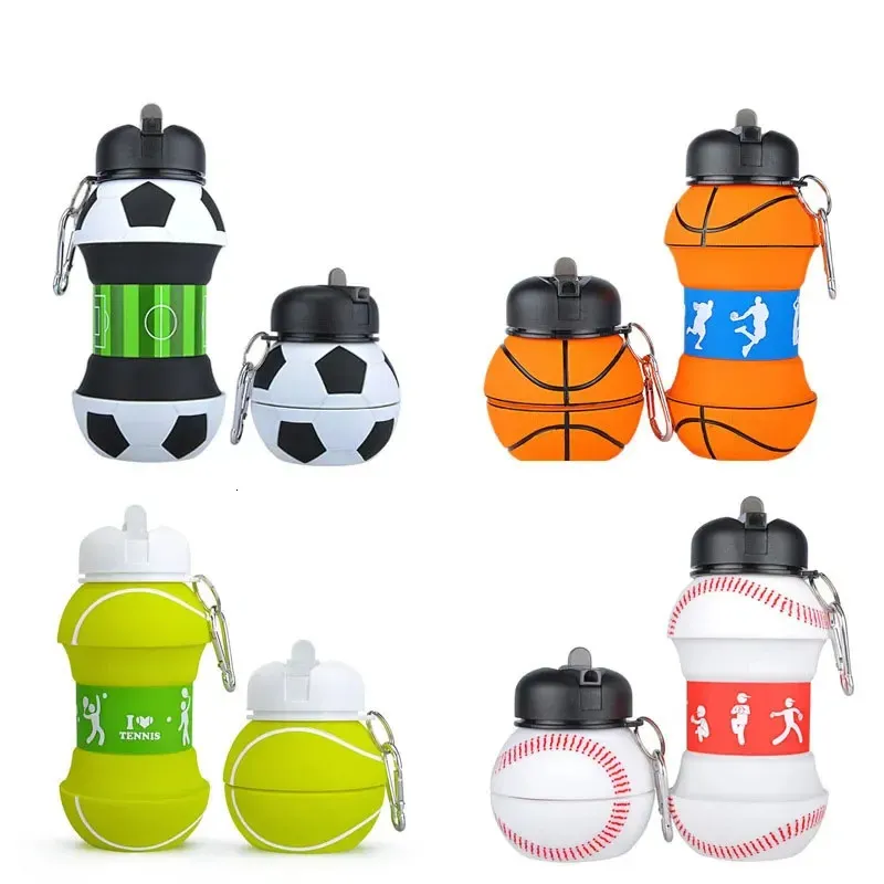 Sports sport a bottiglia pieghevole bottiglia da calcio basket tennis golf a prova di perdite silicone acqua silicone bottiglia per bambini 240416