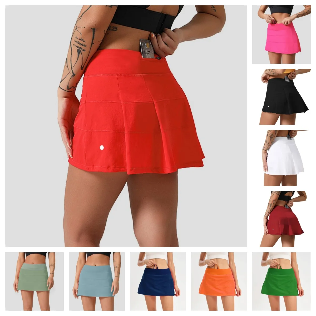 LU-88207 Femme Sports Yoga Skirts Shorts Shorts Zipper Plaid Tennis Golf Jupe anti-exposition Fitness Jupe courte avec poche