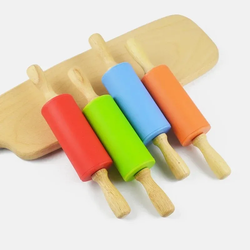 2024 S M Silicone Rolling Pin Non-Stick Pastry Dough Flour Roller Wooden Handle Pizza Pasta Roller Kitchen Pastry Baking Toolfor non-stick pastry roller