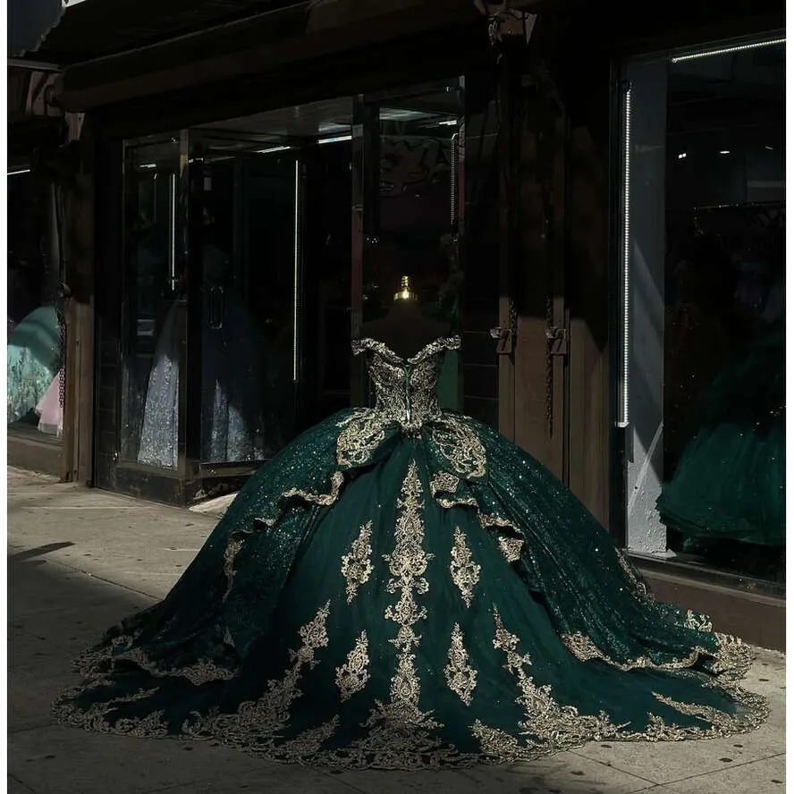 Green Dark Princess Prom Dresses Off Shoulder Glitter Sequin Ball Gown With Gold Appliqu Quinceanera Masquerade Vestido From Bestdressing, $303.31 | DHgate.Com Green Dark Princess Prom Dresses Off Shoulder Glitter Sequin Ball Gown With Gold Appliqu Quinceanera Masquerade Vestido From Bestdressing, $303.31 | DHgate.Com