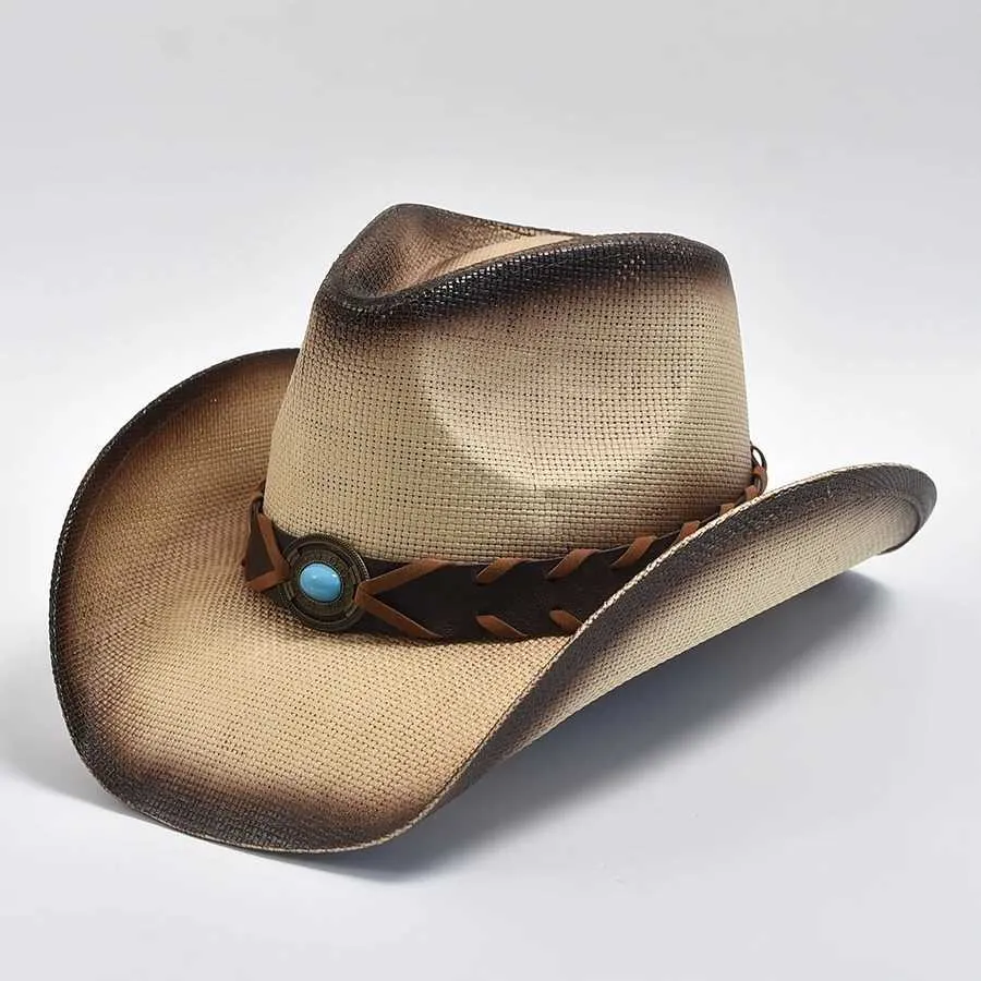 Chapéus de aba larga chapéus de caçamba de cowboy chapéu de palha para homens e mulheres com borda enrolada sun shield shield chapéu de férias de férias de verão y240425