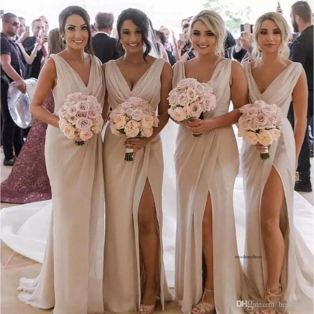 Elegant V Neck Mermaid Deep V Bridesmaid Dress With High Split Plus Size Perfect For Beach Or After Party Look Affordable Maid Of Honor Wear In 2024 From Myohmydress 91.06 DHgate.Com