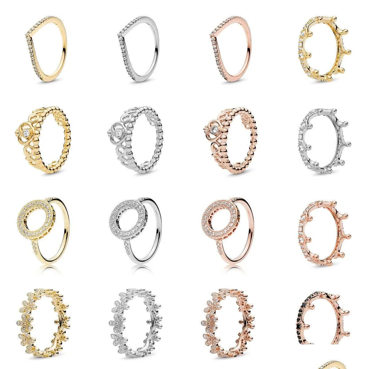 Ringas de banda Novo Alto qualidade 925 Sier Sier Rose Gold Fit Fin Deding Party Party Round Women Women Jóias Original Droga Drop Ri Otkph