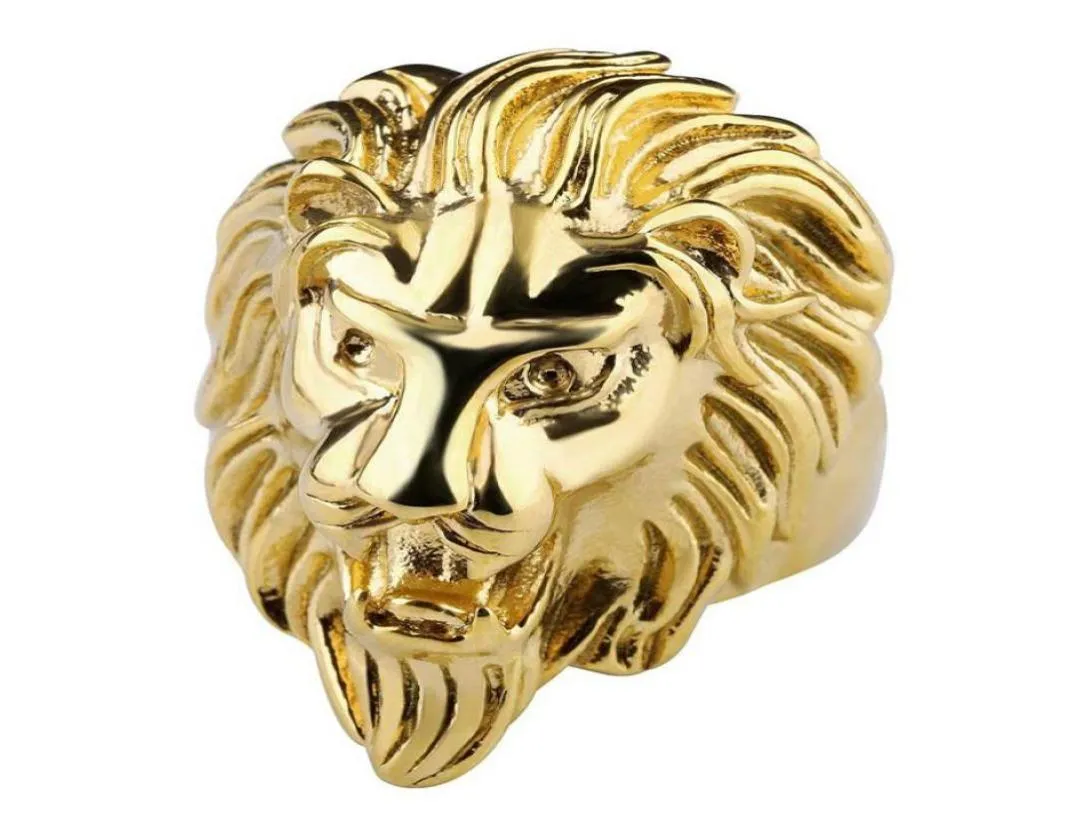Fashion Lion Band Ring Gold Steel Color Mens Rings pesante Mental Punk Style Biker Gothic Biker Jewelry1822401