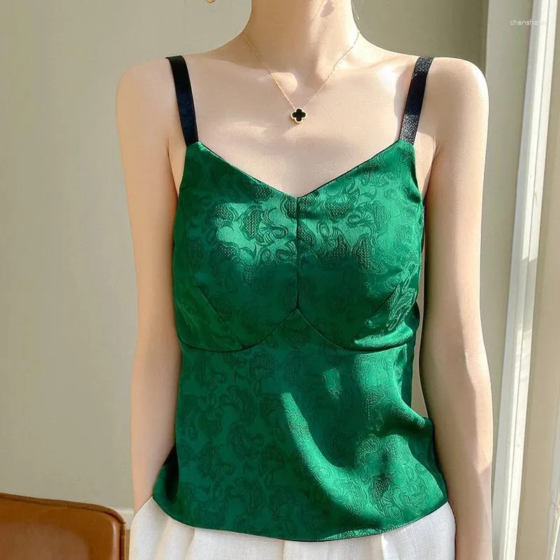 Women's Tanks Chinese Style Silk Satin Suspender Top 2024 Summer V-neck Close Fitting Comfort Sexy Fashion Ethnic Sling
