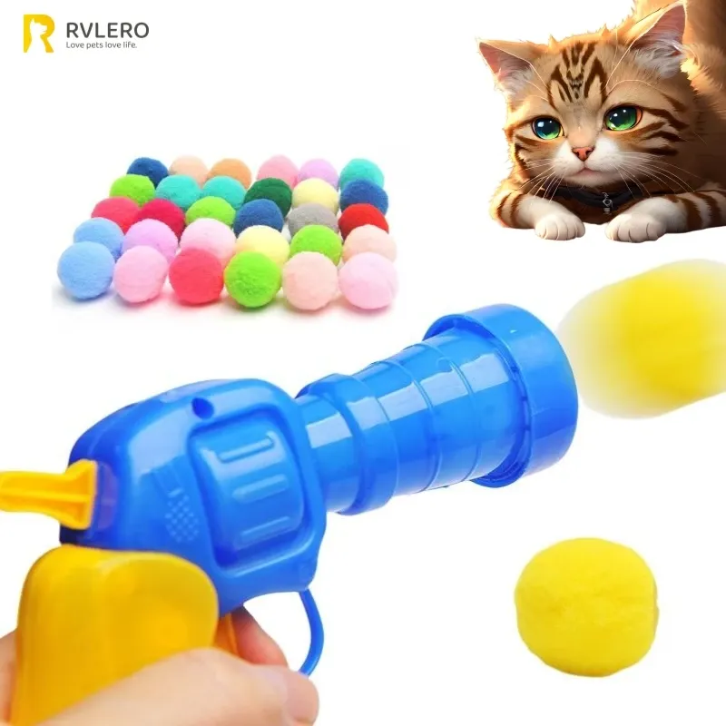 Toys Cat Plush Ball Shooting Gun Silent Toy Interactive Relief Self Hi Fun Micro Elastic Static Sticking Fur Set Color Slumpmässigt