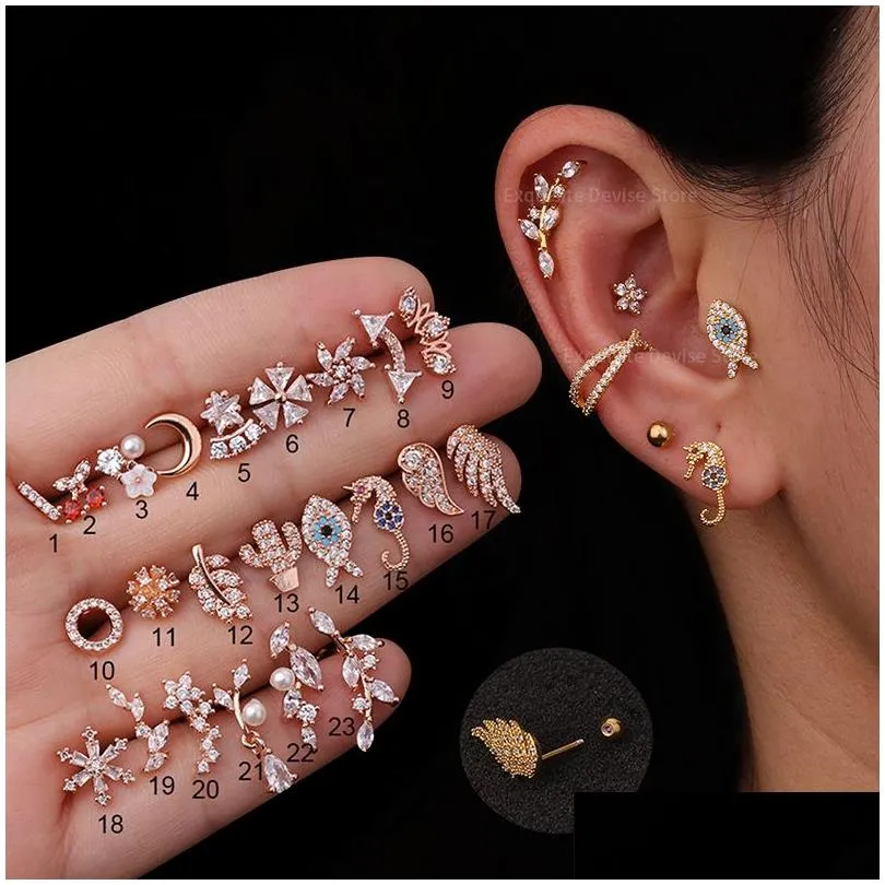 Stud 1 pc rose goud roestvrij staal helix mode dierenplant cz oordobe tragus daith kraakbeenschroef rug oorrang druppel levering jood dhwue