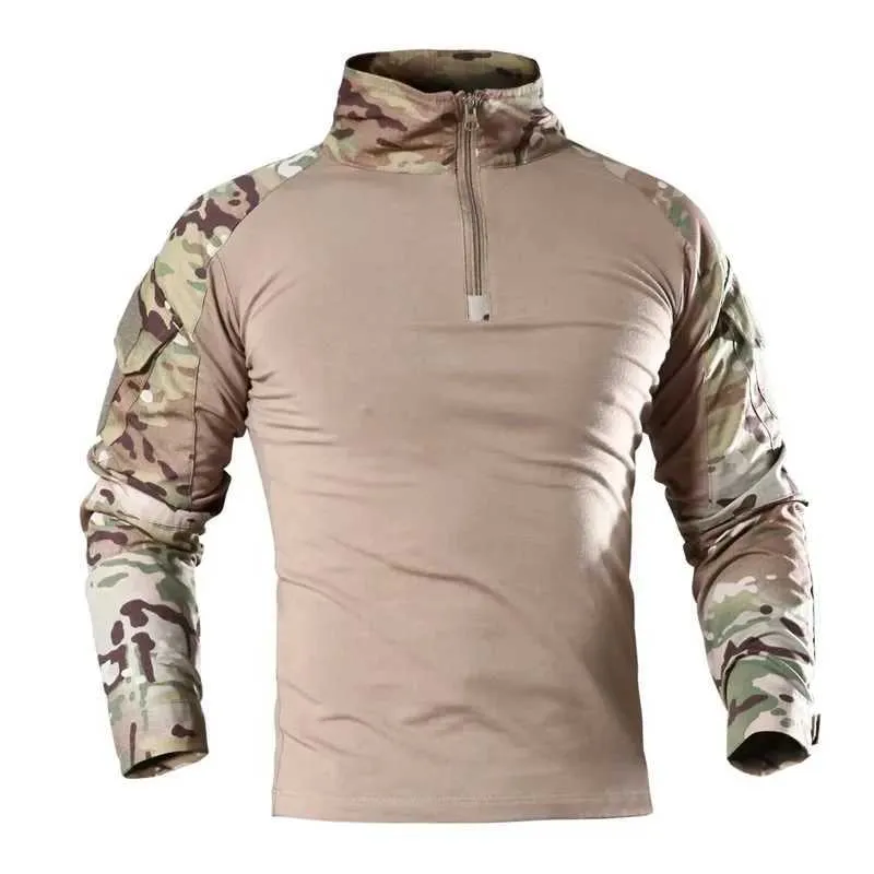 Taktische T-Shirts 2023 Neues taktisches Kampfhemd Herren Baumwoll-Militäruniform-Tarnhemd Mehrere Kamera US Army Clothing Camouflage Langarmes Hemd 240426