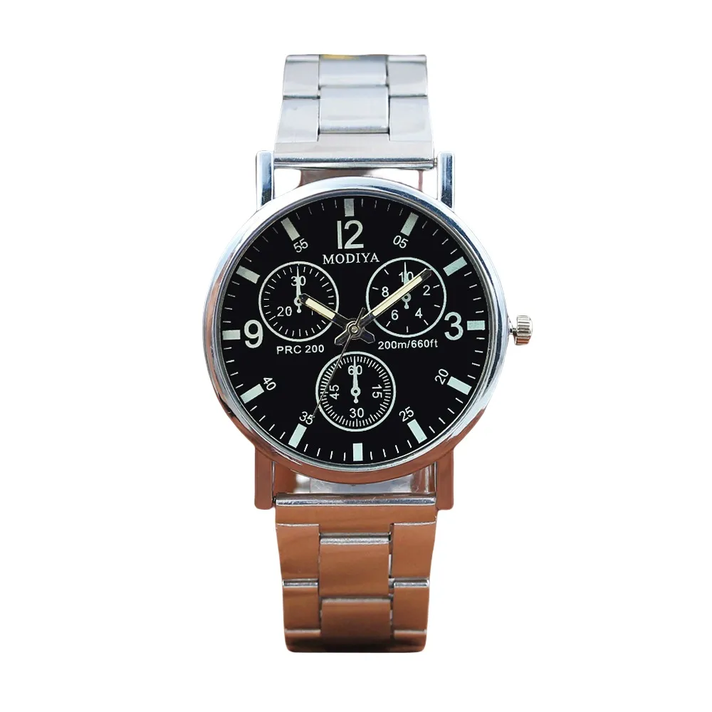 Wholesale Blue Light Mirror Quartz Watch for Men with Three Eyes Steel Band, Directly Operated by Watch Manufacturers