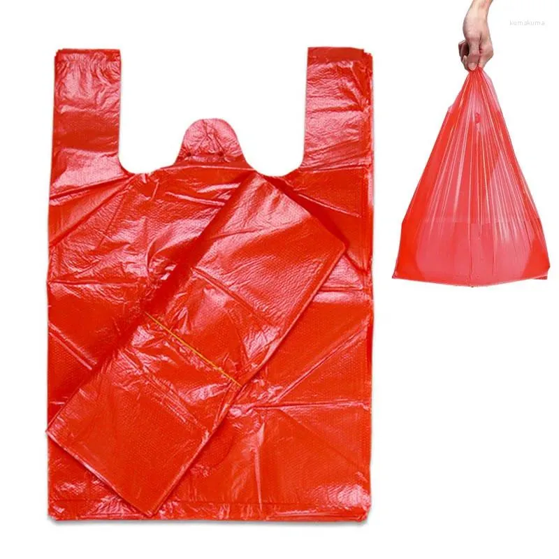 Enveloppe cadeau 50pcs / lot Sac en plastique avec poignée Red épaississer les sacs de gilet en supermarché Grocherie Shopping Home Supplies Home Supplies