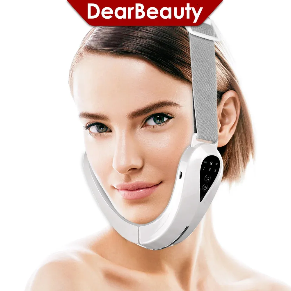 V Face Lifting Massager Double Chin Remover LED Pon Therapy EMS Facial Vibration Line Slimming lift Device 240425