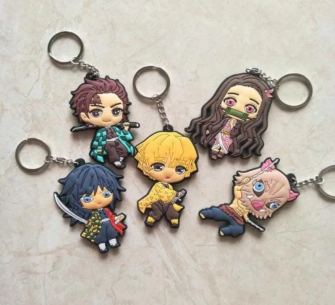 Anahtarlık Anime Demon: Kimetsu Hayır Yaiba Keychain Çift taraflı anahtar zincirli araba çantası kolye şekil anahtarlık karışımı 30pcs/lot toptane9801093