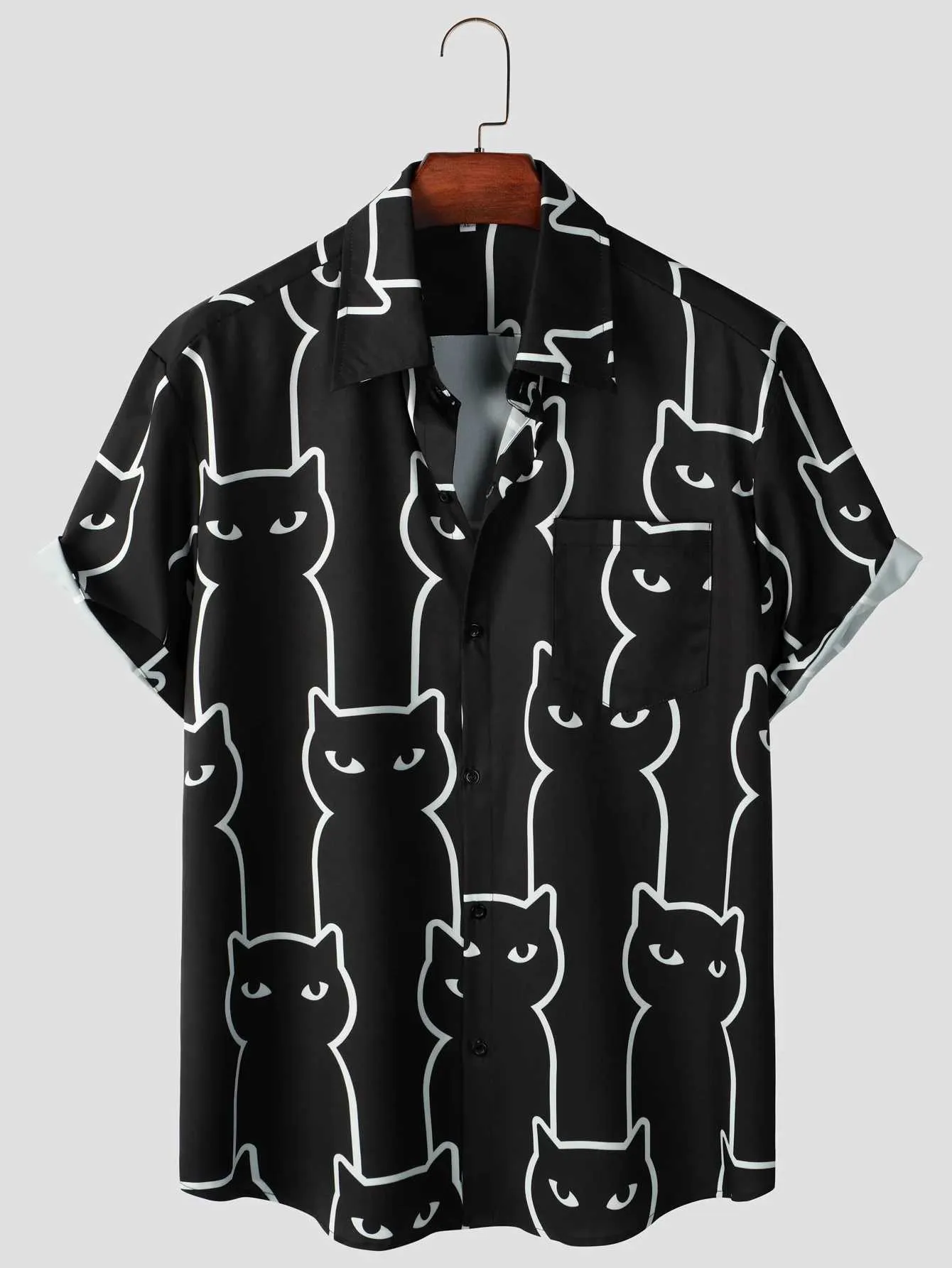 Chemises décontractées pour hommes Shirts d'aloha décontractés d'été avec des chats imprimés - bouton les chemises de plage à manches courtes pour hommes 240424