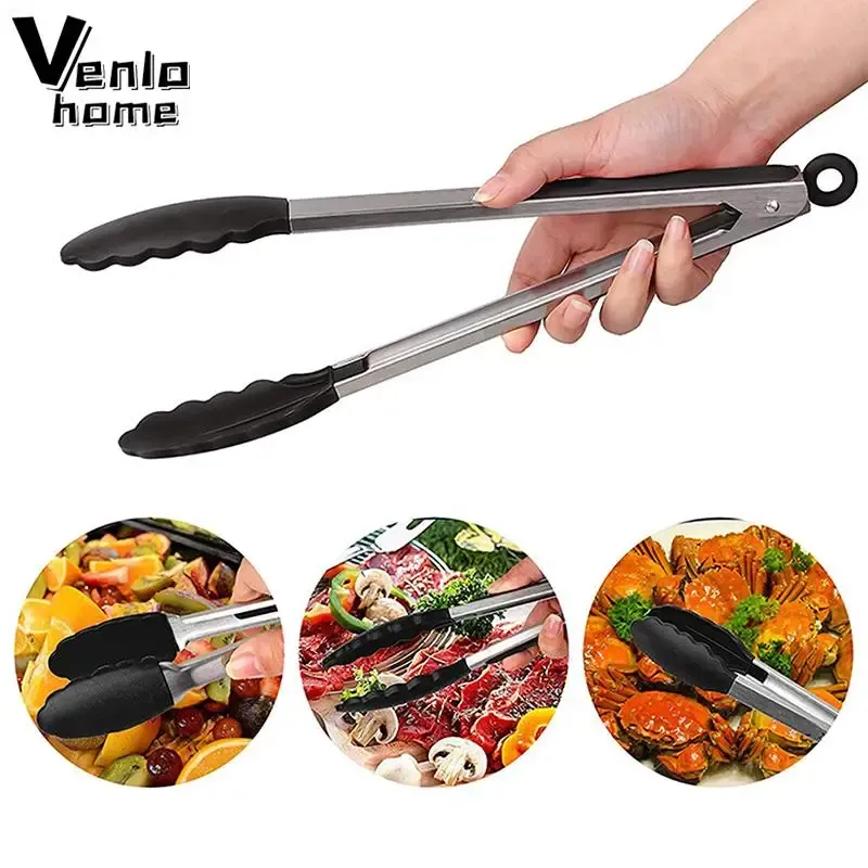 Ustensiles Silicone Tongs Cuisine en acier inoxydable BBQ Cuisine antiadhésive Ustensiles Barbecue Cuisine Tong avec des accessoires de cuisine de serrure conjointe