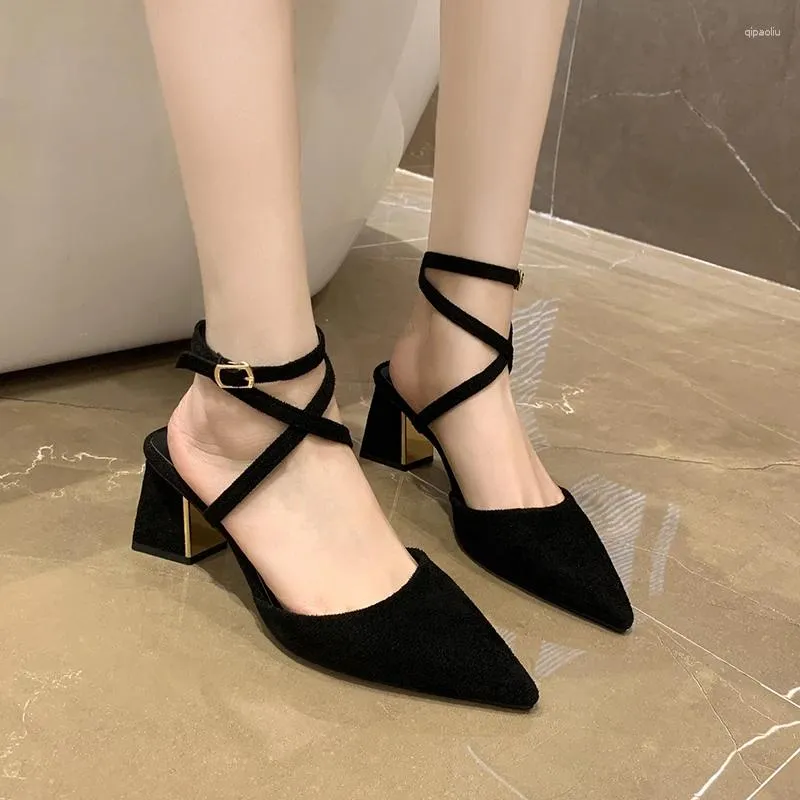 Casual Shoes 2024 Summer Women's Sandals Buckle Strap Frosted Shallow Pointed Toe Open High Heels Sexy Party Women