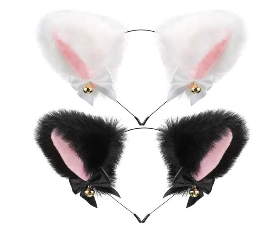 Plush Furry Cat Ears عصابة رأس مع أجراس الشريط Halloween Cosplay Costume Assories Anime Lolita Girl Party Baby Bandband Headband Fo7040360