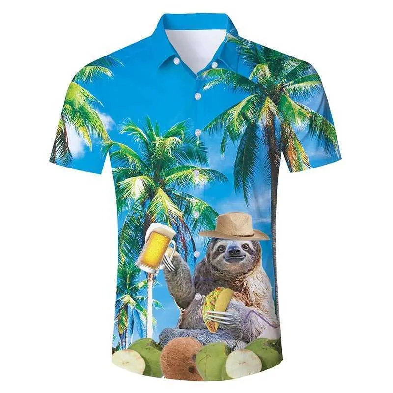 Men's Casual Shirts Summer Mens Hawaiian Shirts 3D Print Funny Cat Graphic Beach Shirt Casual Short Sleeve Button Down Aloha Dress T Shirts Clothes 240424