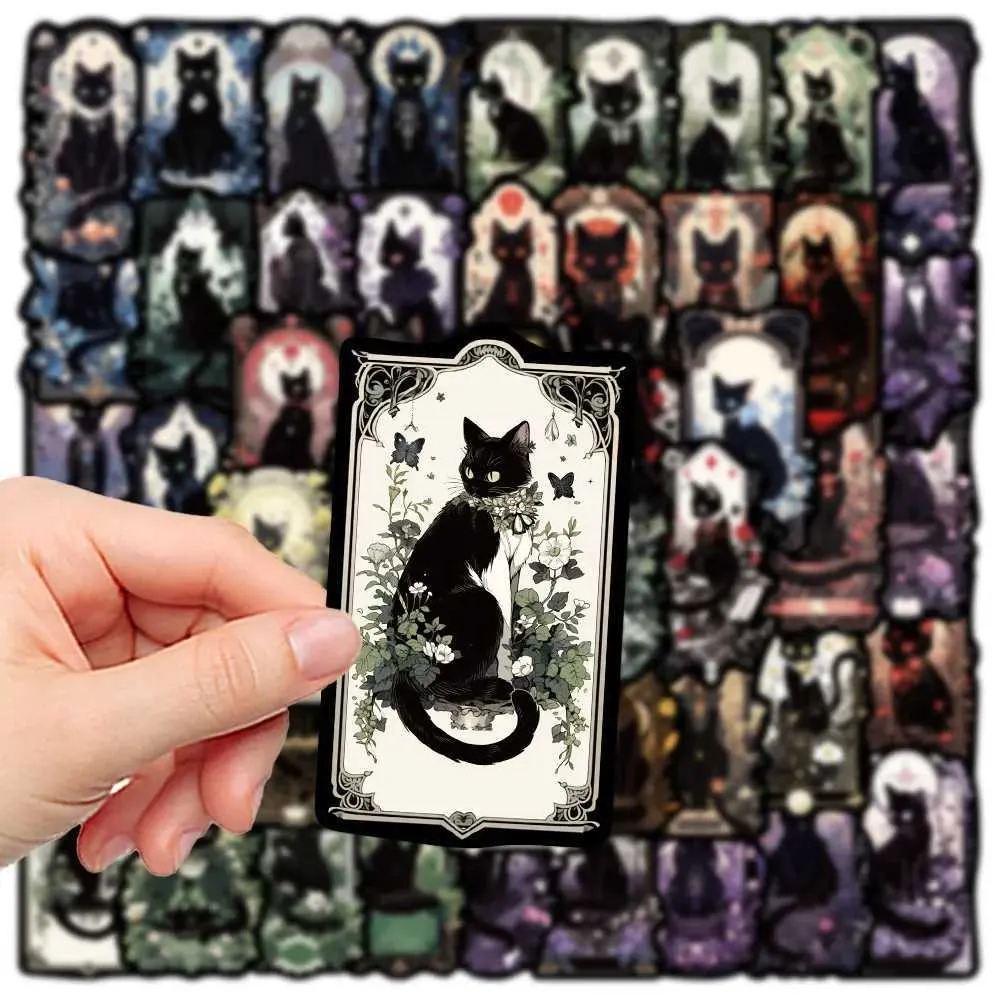 Transfert de tatouage 10 / 50pcs Dark Gothic Black Cat Stickers Aesthetic Tarot Goth Decal