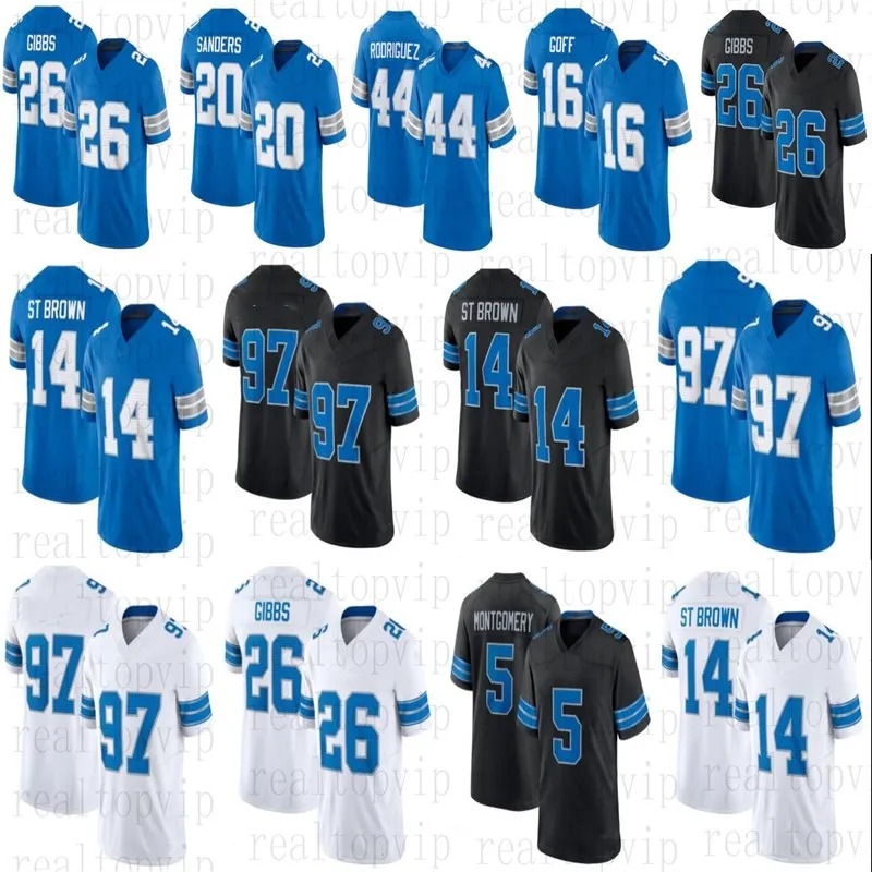 2024 New Amon-Ra St. Brown Jahmyr Gibbs Football Jersey Sam Laporta Barry Sanders Jared Jameson Williams Malcolm Rodriguez Brian Branch David Montgomery